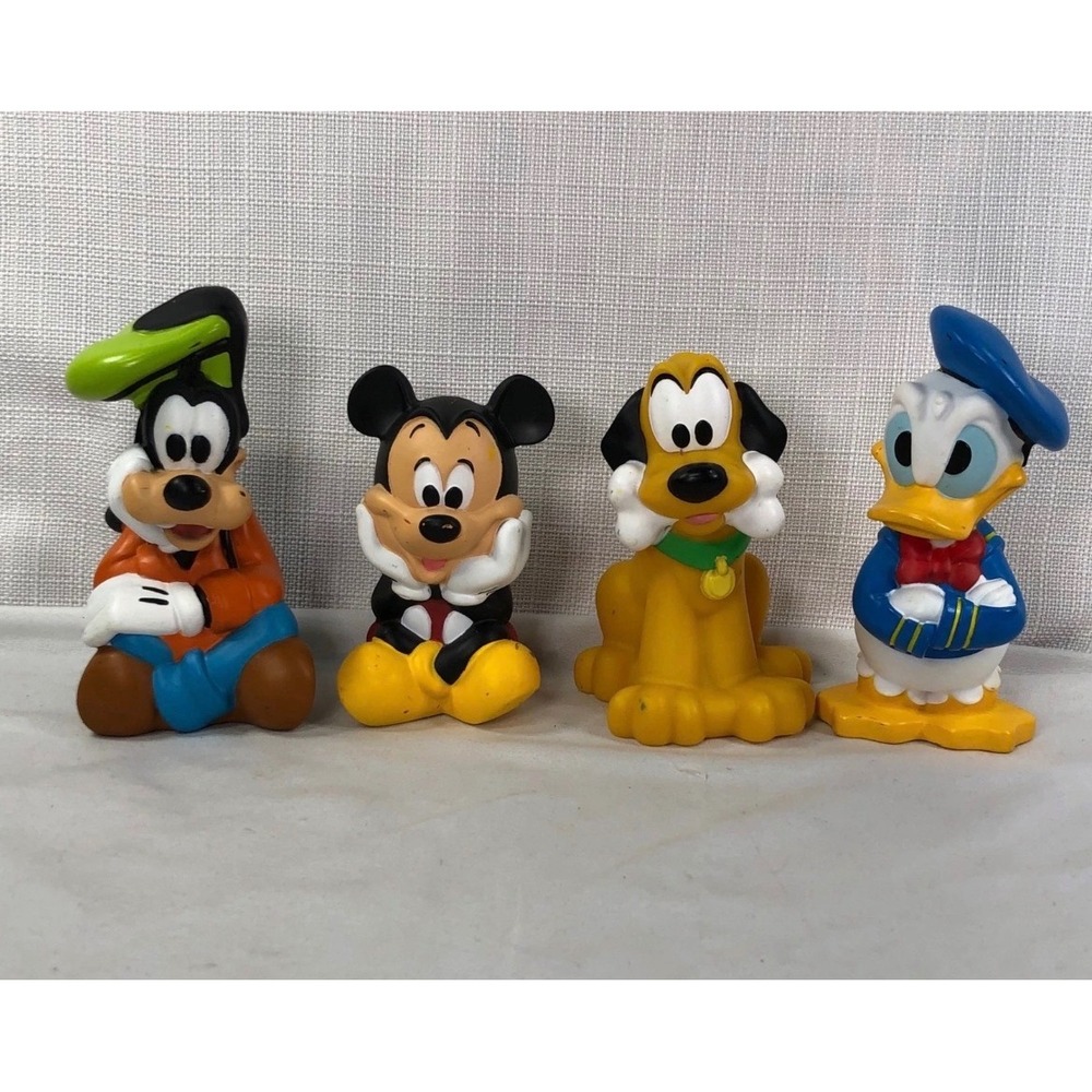 Vintage Disney Squeak Toy Lot Mickey Mouse Donald Duck Goofy Pluto Figures